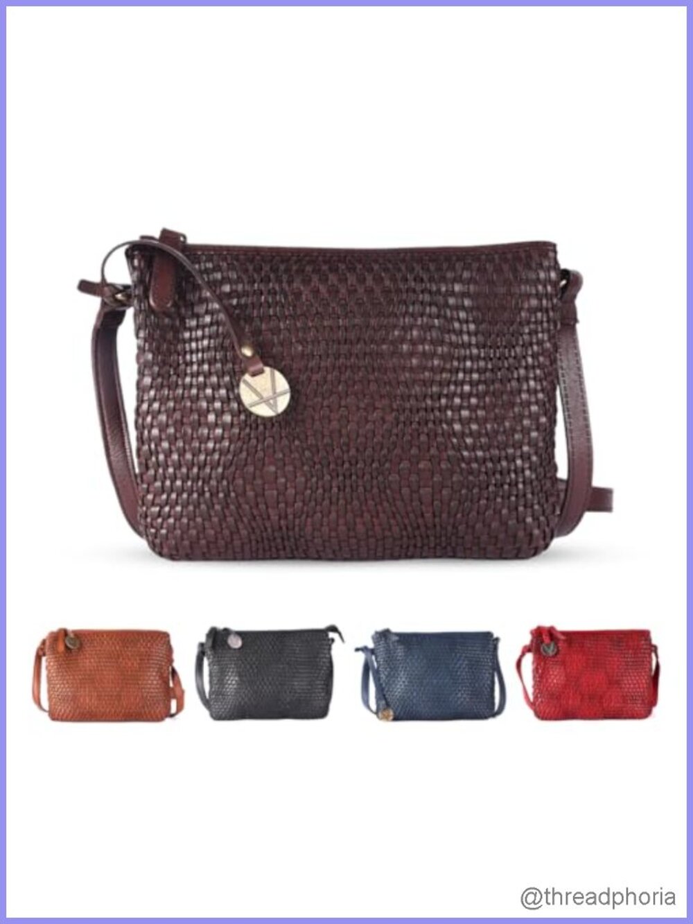 Genuine Leather Woven Crossbody Sling Bag Women Shoulder Purse